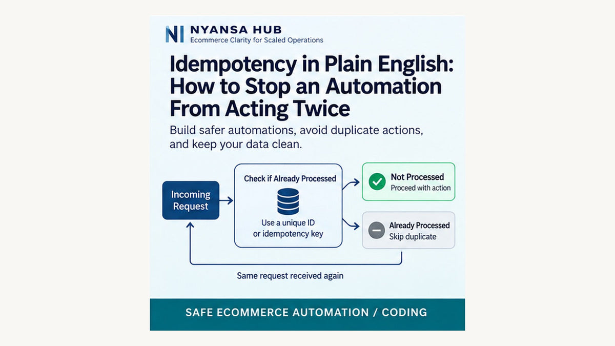 Nyansa Hub editorial cover illustrating ecommerce automation testing, monitoring, alerts, and recovery before and after live activation.
