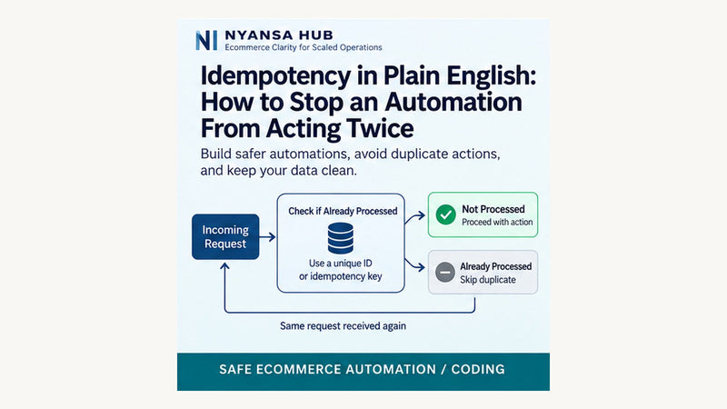 Nyansa Hub editorial cover illustrating ecommerce automation testing, monitoring, alerts, and recovery before and after live activation.